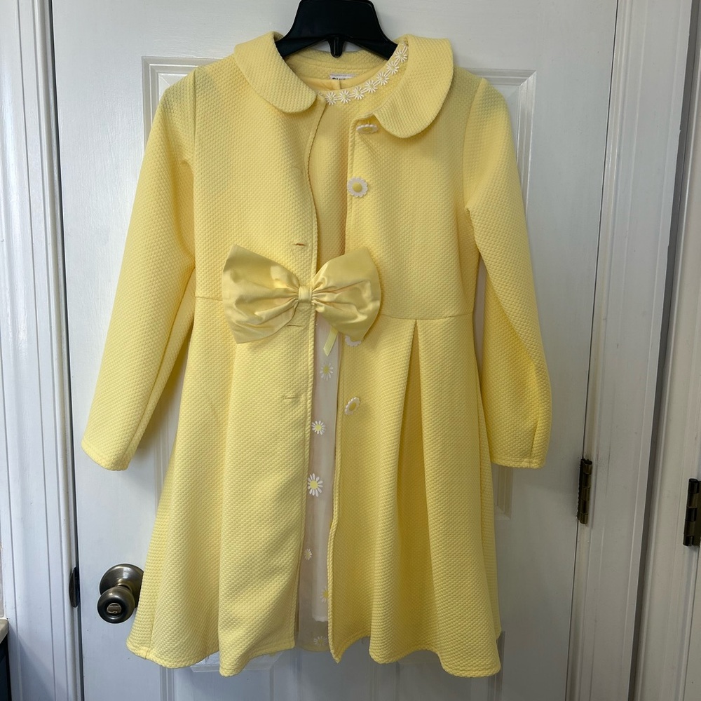 2 piece Yellow Bow Detail Coat and Dress